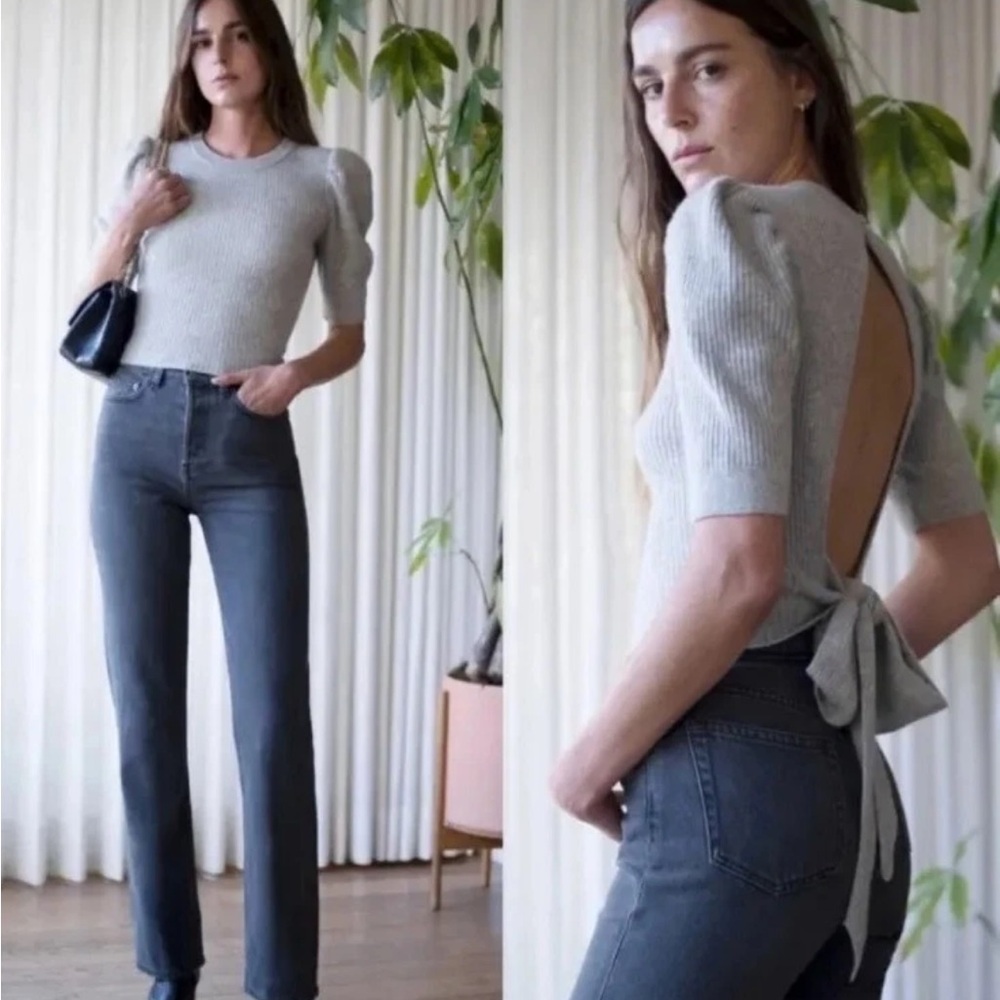 Reformation Alida Open Back Cashmere Gray Sweater